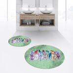 Viyana Home Dijital Baskılı Kaymaz Yıkanabilir Yuvarlak Ikili Banyo Paspas Klozet Takımı, V-Y-Klozet-25-Yeşil, - Renkli