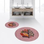 Viyana Home Dijital Baskılı Kaymaz Yıkanabilir Yuvarlak Ikili Banyo Paspas Klozet Takımı, V-Y-Klozet-27-Pembe, - Renkli