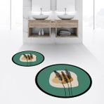 Viyana Home Dijital Baskılı Kaymaz Yıkanabilir Yuvarlak Ikili Banyo Paspas Klozet Takımı, V-Y-Klozet-28-Yeşil, - Renkli