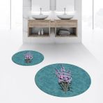 Viyana Home Dijital Baskılı Kaymaz Yıkanabilir Yuvarlak Ikili Banyo Paspas Klozet Takımı, V-Y-Klozet-29-Mavi, - Renkli