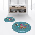 Viyana Home Dijital Baskılı Kaymaz Yıkanabilir Yuvarlak Ikili Banyo Paspas Klozet Takımı, V-Y-Klozet-31-Mavi, - Renkli