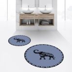 Viyana Home Dijital Baskılı Kaymaz Yıkanabilir Yuvarlak Ikili Banyo Paspas Klozet Takımı, V-Y-Klozet-32-Mavi, - Renkli
