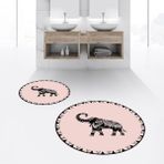 Viyana Home Dijital Baskılı Kaymaz Yıkanabilir Yuvarlak Ikili Banyo Paspas Klozet Takımı, V-Y-Klozet-32-Pembe, - 40 x 60 cm - 60 x 100 cm