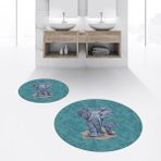 Viyana Home Dijital Baskılı Kaymaz Yıkanabilir Yuvarlak Ikili Banyo Paspas Klozet Takımı, V-Y-Klozet-33-Mavi, - Renkli