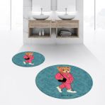 Viyana Home Dijital Baskılı Kaymaz Yıkanabilir Yuvarlak Ikili Banyo Paspas Klozet Takımı, V-Y-Klozet-34-Mavi, - Renkli