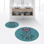 Viyana Home Dijital Baskılı Kaymaz Yıkanabilir Yuvarlak Ikili Banyo Paspas Klozet Takımı, V-Y-Klozet-35-Mavi, - 40 x 60 cm - 60 x 100 cm
