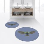 Viyana Home Dijital Baskılı Kaymaz Yıkanabilir Yuvarlak Ikili Banyo Paspas Klozet Takımı, V-Y-Klozet-37-Mavi, - 40 x 60 cm - 60 x 100 cm