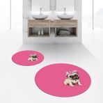 Viyana Home Dijital Baskılı Kaymaz Yıkanabilir Yuvarlak Ikili Banyo Paspas Klozet Takımı, V-Y-Klozet-38-Pembe, - 40 x 60 cm - 60 x 100 cm