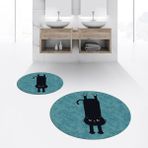 Viyana Home Dijital Baskılı Kaymaz Yıkanabilir Yuvarlak Ikili Banyo Paspas Klozet Takımı, V-Y-Klozet-39-Mavi, - Renkli