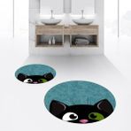 Viyana Home Dijital Baskılı Kaymaz Yıkanabilir Yuvarlak Ikili Banyo Paspas Klozet Takımı, V-Y-Klozet-40-Mavi, - 40 x 60 cm - 60 x 100 cm