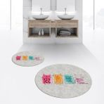Viyana Home Dijital Baskılı Kaymaz Yıkanabilir Yuvarlak Ikili Banyo Paspas Klozet Takımı, V-Y-Klozet-41-Gri, - Renkli
