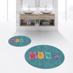 Viyana Home Dijital Baskılı Kaymaz Yıkanabilir Yuvarlak Ikili Banyo Paspas Klozet Takımı, V-Y-Klozet-41-Mavi, - 40 x 60 cm - 60 x 100 cm