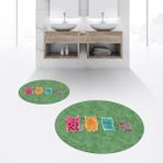 Viyana Home Dijital Baskılı Kaymaz Yıkanabilir Yuvarlak Ikili Banyo Paspas Klozet Takımı, V-Y-Klozet-41-Yeşil, - Renkli