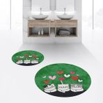 Viyana Home Dijital Baskılı Kaymaz Yıkanabilir Yuvarlak Ikili Banyo Paspas Klozet Takımı, V-Y-Klozet-42-Yeşil, - Renkli