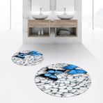 Viyana Home Dijital Baskılı Kaymaz Yıkanabilir Yuvarlak Ikili Banyo Paspas Klozet Takımı, V-Y-Klozet-45-Mavi, - 40 x 60 cm - 60 x 100 cm