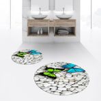 Viyana Home Dijital Baskılı Kaymaz Yıkanabilir Yuvarlak Ikili Banyo Paspas Klozet Takımı, V-Y-Klozet-45-Renkli,