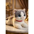 viyolmarketim Sesli Miyavlayan Peluş Kedi 35 cm – Gri Yumuşak Oyuncak, Uyku ve Oyun Arkadaşı