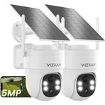 VIZIUUY 5MP Güneş Güvenlik Kamerası Açık, Kablosuz Akülü Güvenlik Kamerası, 360 ° Görünüm, Pan ve Eğim, Projektör ile Renkli Gece Görüşü, PIR İnsan Algılama, Alexa ile Uyumlu (2 Paket)