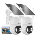 VIZIUUY Güneş Güvenlik Kameraları Kablosuz Dış Mekan, 2 Paket 3MP Güvenlik Kameraları Kablosuz Dış Mekan, Pan Tilt 360 ° WiFi Kamera Renkli Gece Görüş/PIR Sensörü/2 Yönlü Ses/Alexa/Google Asistan