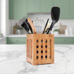 Vizka Bambu Kaşıklık , Dekoratif Tezgah Üstü Kaşıklık & Mutfak Düzenleyici Organizer 15X10 cm