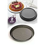 VİZON 2 Adet Döküm Granit Torte Model Kek Pasta Kalıbı Dilimli Turta Kek Kalıbı Siyah 28cm