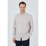 Vizon Kol Düz Keten Düğmeli Yaka Cepsiz Casual Comfort Fit Gömlek 1004250114