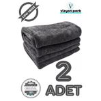 Vizyon Park 2 Adet Mikrofiber Kalın Süper Emici Çift Yüzlü Araç Kurulama Havlusu ve Cila Bezi 50 x 70 Cm- Gri