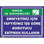 Vizyon Trafik Emniyetiniz Için Yaptığınız İşe Göre Koruyucu Ekipman Kullanın Levhası - Galvaniz Saç 0.4mm - 35X50 cm - Tekli
