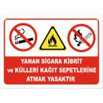 Vizyon Trafik Yanan Sigara Kibrit ve Külleri Kağıt Sepetlerine Atmak Yasaktır Levhası - Galvaniz Saç 0,4 mm - 25 x 35 cm