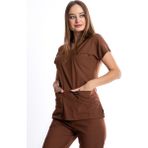 Vizyon Uniform Premium Likralı Kahverengi Hemşire Forması Cerrahi Takım, Medikal Üniforma - 2XL