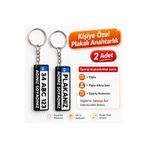 VİZYONAKSESUAR Kişiye Özel Plaka Anahtarlık Çiftli Set (2 Adet) - İsimli ve Plakalı Araç Anahtarlığı