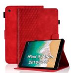 Vkooer iPad 9,7 inç 2018/2017 (iPad 6./5. nesil) için kılıf, koruyucu kılıf, poliüretan deri folyo kapak, kalem tutuculu zar, kart cebi, iPad Air 2/Air 1 tablet için de uygun, kırmızı