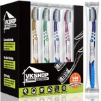 VKshop 144 Toplu Tek Kullanımlık Diş Fırçası, Yetişkinler veya Çocuklar için Ekstra Yumuşak Diş Fırçaları, Aile Seyahat ve Oteller için Kullanılan Manuel Orta Diş Fırçaları (Çok Renkli Diş Fırçası Dökme)