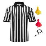 VKT Erkek Hakem Gömleği Siyah ve Beyaz Çizgili Hakem Forma Fermuar Ref Üniforma Çelik Düdük Sarı ve Kırmızı Penaltı Bayrağı Basketbol Futbol Cadılar Bayramı S için