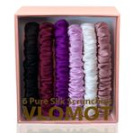 VLOMOT 6 Adet İpek Saç Bağları,%100 Saf Dut İpek Skinny Scrunchies, Saç Bakımı, Hasar Vermez, 6 Şık Renk (Mor, Siyah, Bordo, Lavanta, Beyaz, Leylak)