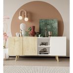 VM VERTEX MOBİLYA Milano Ahşap Ayaklı Modern Konsol 160 cm Safir Meşe - Beyaz - Safirmeşe - Beyaz