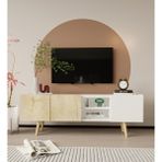 VM VERTEX MOBİLYA Milano Ahşap Ayaklı Modern Tv Ünitesi 160 cm Safir Meşe - Beyaz - Beyaz - Safir Meşe
