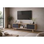 VM VERTEX MOBİLYA Siena Ahşap Ayaklı Tv Ünitesi Safir Meşe-Antrasit Televizyon Konsolu 140 cm Ekon - Safir - Antrasit