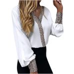 Vneck T Shirt kadınlar için yaz sonbahar uzun kollu leopar baskı ince alevlendi geniş bacak üstleri gömlek kadınlar 2025, C-778 Beyaz, XL