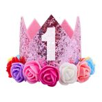 Voarge 1 yaş doğum günü bebek tacı, doğum günü tacı, bebek doğum günü tacı, saç bandı, saç takısı, saç takısı, alın bandı, bebekler için, pembe2