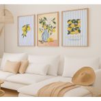 Voba Store 3 Parça Limon Temalı Çerçeve Görünümlü Mdf Tablo Seti-66 - 20X30 - Mavi - Sarı