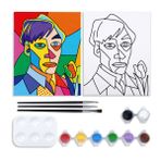 VOCHIC Tuval Boyama Kiti Yetişkinler için Boyama için Önceden Çizilmiş Tuval Parti Kitleri Boya ve Yudum Parti Malzemeleri 8x10 Tuval Boyaya Picasso Tarzı Erkek, 8 Renk, 3 Fırça, 1 Palet Boya Sanat Seti