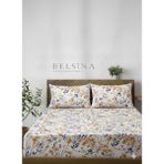 Voddi Battal Boy Çiçek Desen Organik Kumaş | Lastikli Çarşaf Seti | %90 Pamuk | 180X200 cm - Tarçın - Bej - 180 X 200