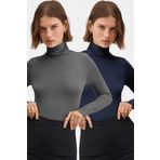 Vodens Kadın Antrasit Lacivert 2'Li Balıkçı Yaka Ultra Soft Bluz