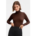 Vodens Kadın Kahverengi Ultra Soft Balıkçı Yaka Bluz