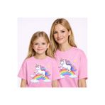 VODEXA Anne Kız Çocuk Kombin Oversize Tişört – Anne Çocuk Twin T-Shirt UNİCORN Baskılı (Tekli Fiyat)