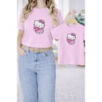 VODEXA Anne Kız Çocuk Kombin Oversize Tişört Twin T-Shirt Yavru Ayıcık Baskılı (Tekli Satılmaktadır)