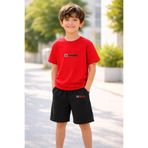 VODEXA Erkek - Kız Çocuk Tişört Şort Takım %100 Pamuk Yazlık Rahat Kalıp Baskılı T-Shirt Çocuk Kombin