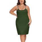VOGMATE Elbise spagetti askılı kadın seksi yazlık elbise diz boyu kolsuz büyük bedenler boş zaman elbisesi bodycon elbise, Zeytin (Olive), XL Plus