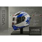 Vogs WS-210 Güneş Vizörlü Çene Açılır Kask (Şeffaf Vizörlü) Kask Beyaz Mavi - XL